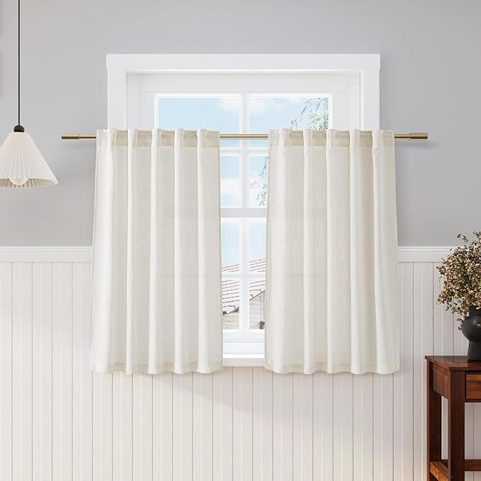 Nanspring Natural Linen Curtains 45 Inch Length Back Tab Pocket Design Semi by Nanspring