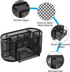 EasyPAG Mesh Pen Holder Desk Organizer with Drawer Stationery Supplies Organizer for Dorm School 9 Compartments Workspace Desk Accessories Organization for Office, Black