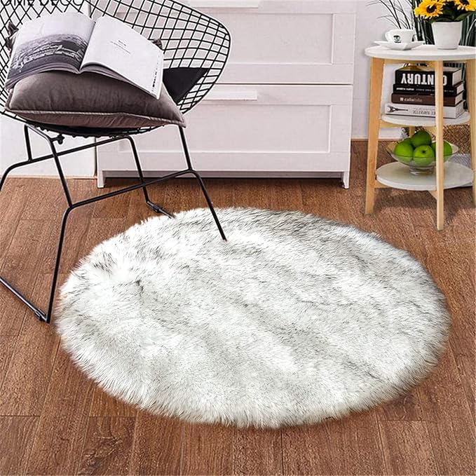 Goolela Round Fluffy Rug 3ft White - Image 8