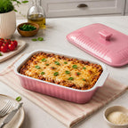 Large Baking Dish with Lid,5.5 Quart Lasagna Pan with Lid, 13.5x9 inch Ceramic Casserole Dish with Lid, Microwave, Dishwasher Safe