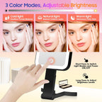 GOMIPURU Magnifying Travel Mirror with Light, 30X/1X Double-Sided Magnifying Mirror with 3 Color Lights, Brightness Adjustable, Foldable Handheld Makeup Mirrors Portable for Travel and Desktop, Dark