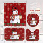 ArtSocket Christmas Bathroom Sets with Shower Curtain and Rugs Red Snowman
