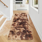 Super Soft Fluffy Living Room Area Rug 2x5 ft Tie-Dyed Brown Shaggy Furry - Image 2