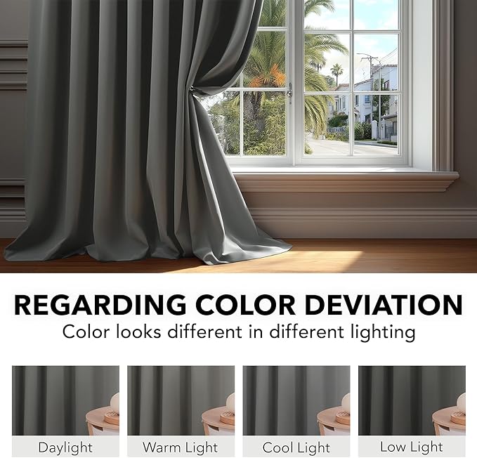 Deconovo Blackout Curtains, Thermal Insulated, W42 x L45 2 Panels, Back Tab - Image 6