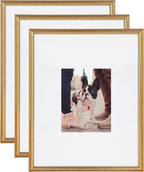 Kate and Laurel Adlynn Wall Picture Frame Set, 16" x 20" matted to 8" x 10", Gold, Set of 3