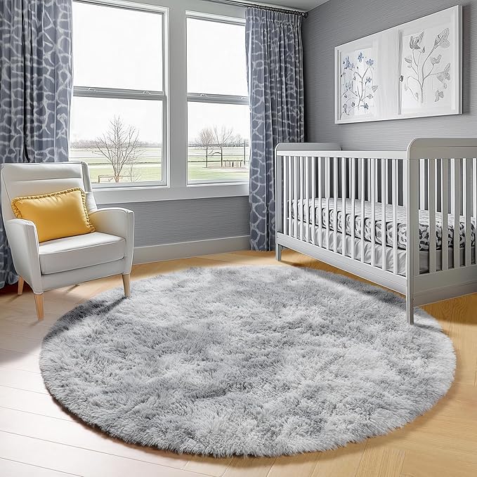 ONASAR Tie-Dyed Light Grey Round Area Rug 4ft, Ultra Soft Bedroom Circle Rugs - Image 7