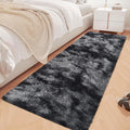 Tie-Dyed Runner Rug for Bedroom Black Grey 2x6ft Fluffy Area Rug Bedside Runner by JiaoBaba