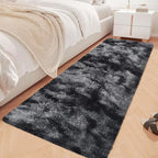 Tie-Dyed Runner Rug for Bedroom Black Grey 2x6ft Fluffy Area Rug Bedside Runner by JiaoBaba