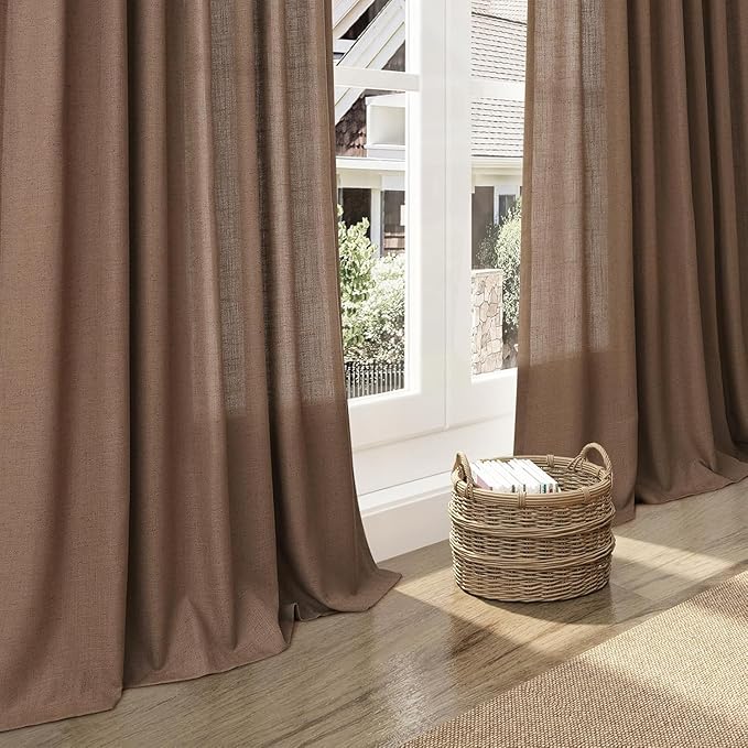 Caramel Brown Linen Curtains for Living Room Extra Long 126 Inches Long Back - Image 5