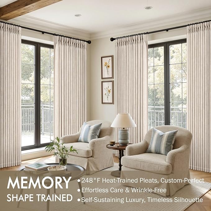 MIULEE Pinch Pleated Thick Linen Curtains 90 Inches Long 2 Panels - Image 2