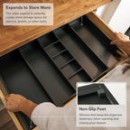 Utensil & Junk Drawer Organizer, 16-28 in, Black Bamboo
