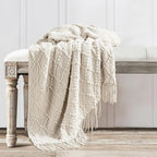 BOURINA Beige Throw Blanket 50 x70 Inches Jacquard Argyle Throw Textured Solid - Image 5