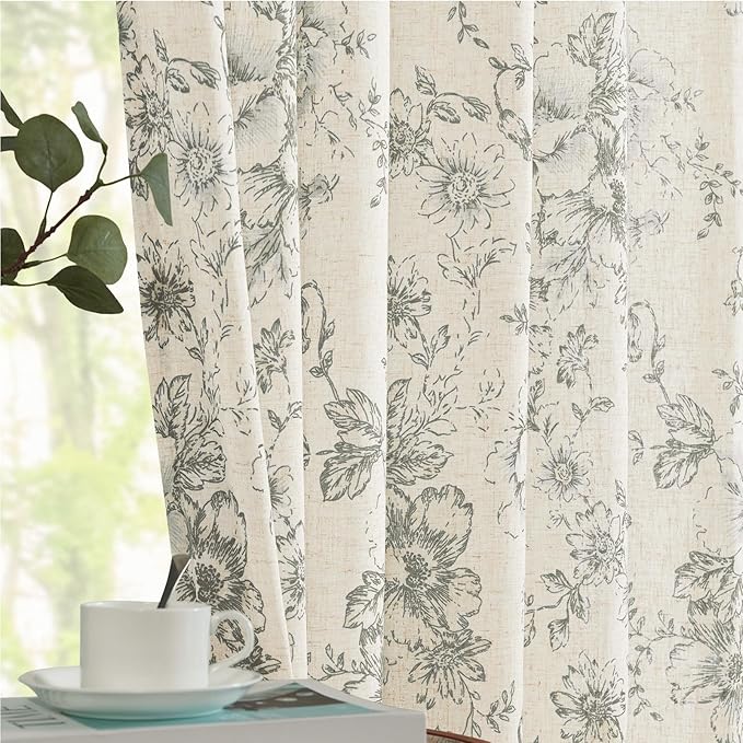 jinchan Lined Linen Blend Curtain Floral Curtains - Image 7