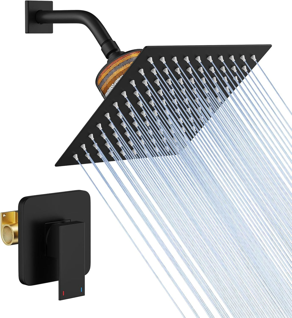 Shower Faucet Set Matte Black Rain Shower Head and Handle Set