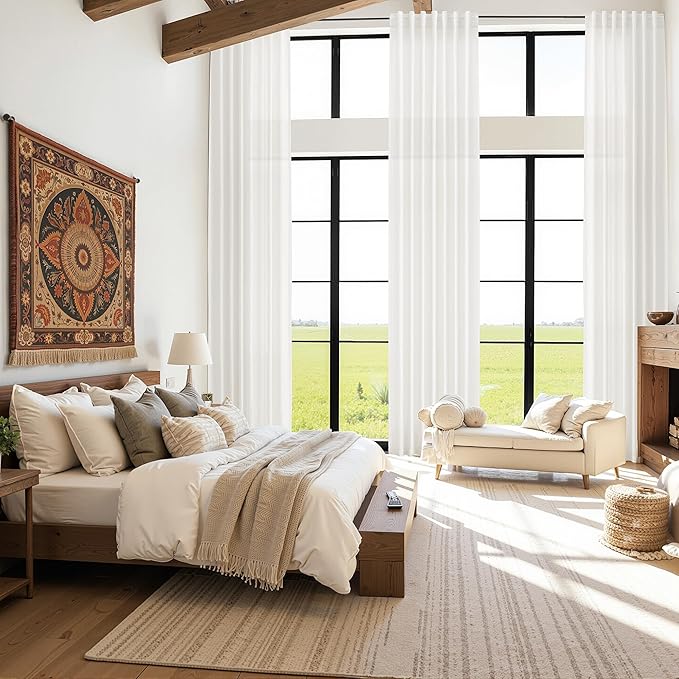 Extra Long Beige White Linen Curtains 144 Inch - Image 7