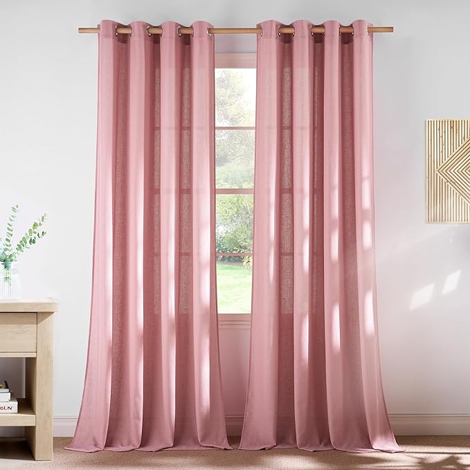 NICETOWN Thick Linen Pink Curtains by NICETOWN