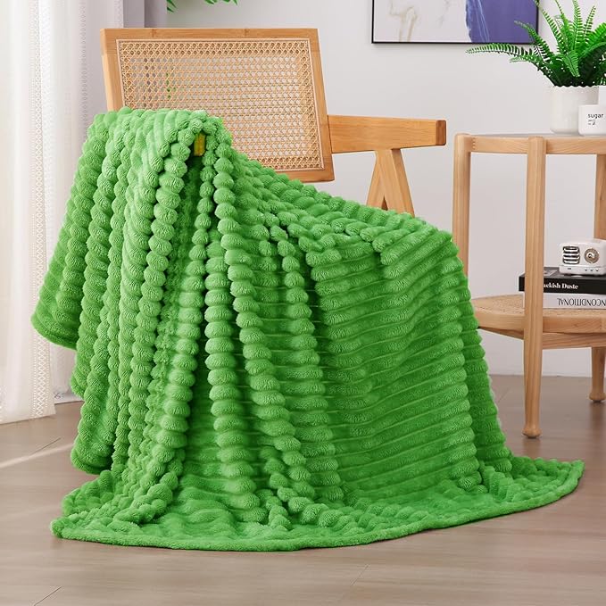 Bright Green Fleece Throw Blanket 50”×60” by linecooo