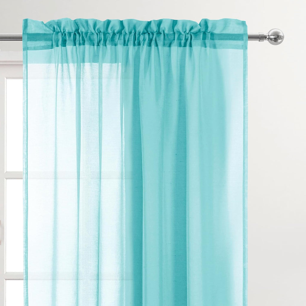 DWCN Aqua Sheer Curtains 63 Inch Long for Living Room Rod Pocket 2 Panels