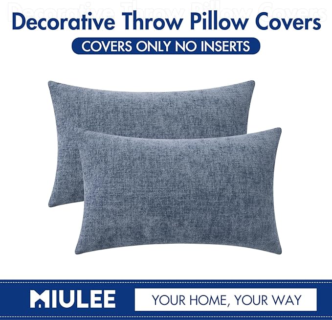 MIULEE Pack of 2 Couch Throw Pillow Covers 12x20 Inch Soft Dark Grey Blue - Image 6