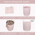 XUANGUO Cotton Rope Laundry Basket Hamper for Girls Kids Baby Nursery Pink