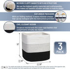 Storage Cubes 11 Inch Cotton Rope Woven Baskets for Organizing, 3-Pack | Cube Storage Bin | Square Storage Baskets for Shelves Organizer, Classroom, Kids Toy Bins, Closet, Baby Nursery