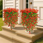 Artificial Flowers for Outdoors,8PCS Hanging Outdoor Faux Plants,UV Resistant Fake Flowers for Outdoor Planters,Realistic Fake Plants Spring Decor for Porch,Patio,Yard (PurpleWhite)