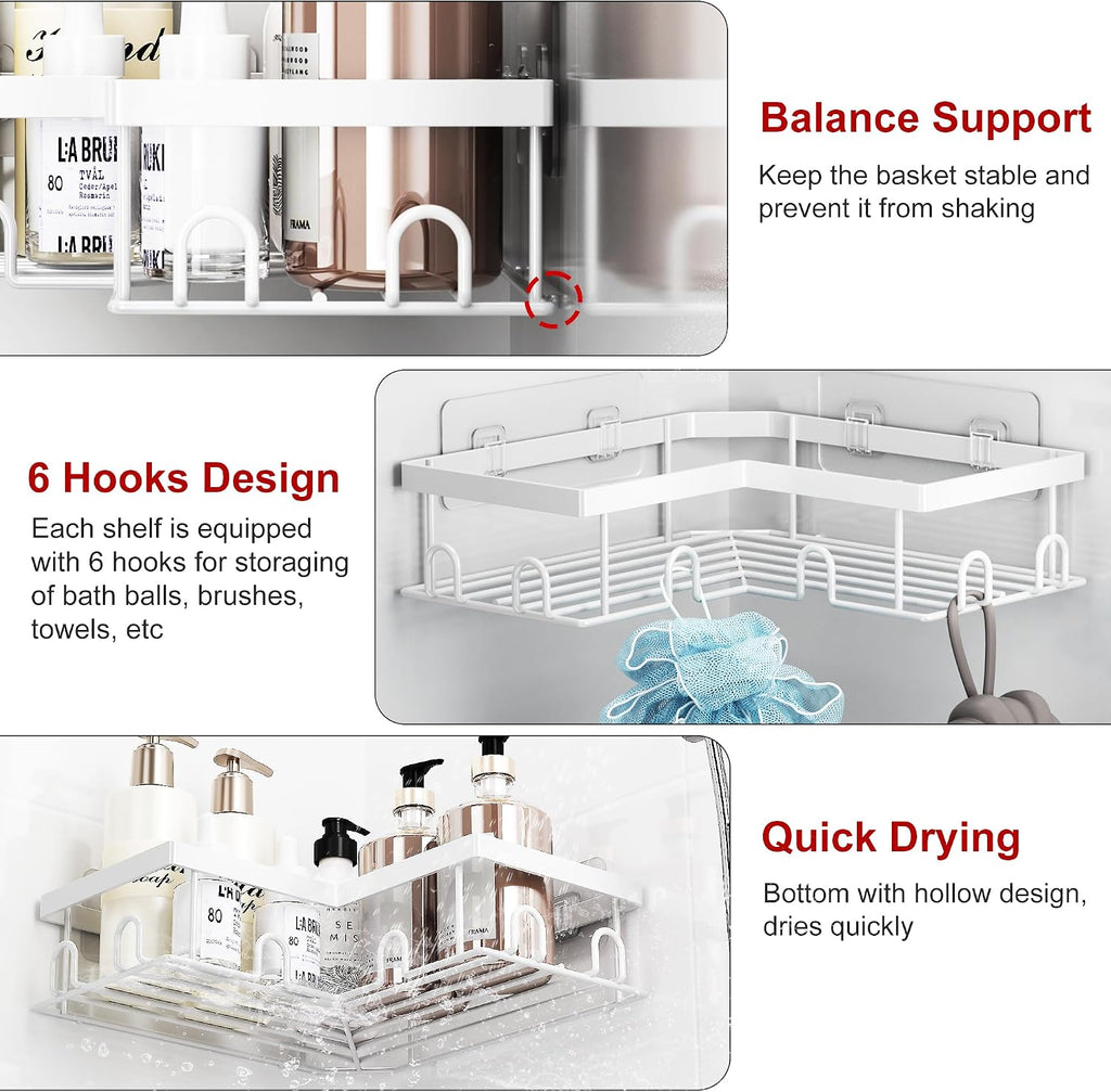 Corner Shower Caddy 5 Pack Adhesive Stainless Steel Organizer White