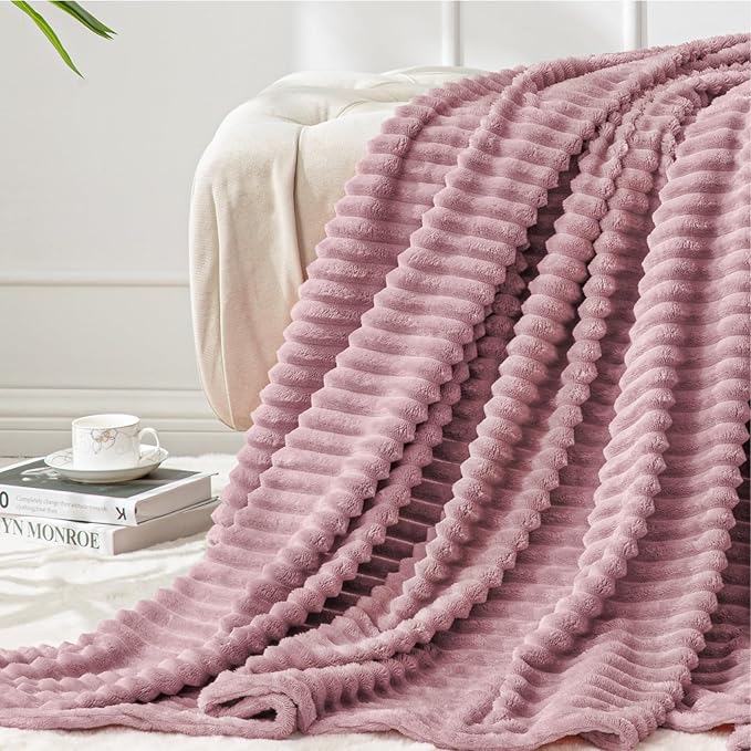 BEDELITE Fleece Blanket Twin Size – 3D Ribbed Jacquard Soft and Warm Decorative by BEDELITE