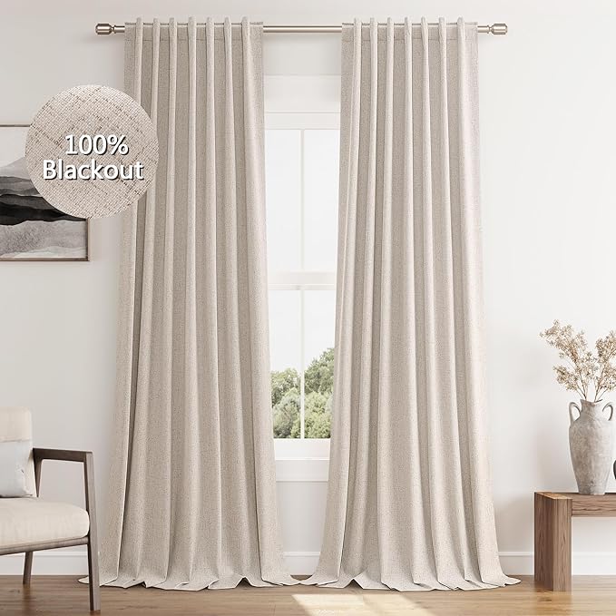 Guken Oatmeal 100% Blackout Curtains 108 Inch Length 2 Panels Set - Image 9