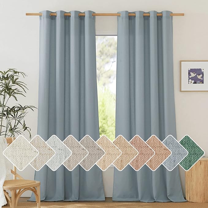 NICETOWN Thick Linen Stone Blue Curtains 108 inch Long by NICETOWN