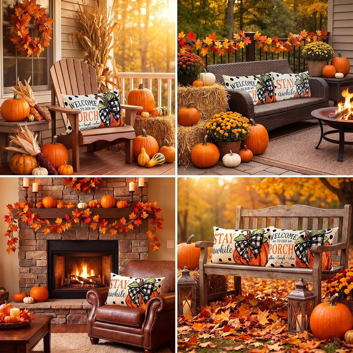 Irenare 2 Pack Fall Pumpkin Pillow Covers 12x20 Outdoor Rustic Porch Decor