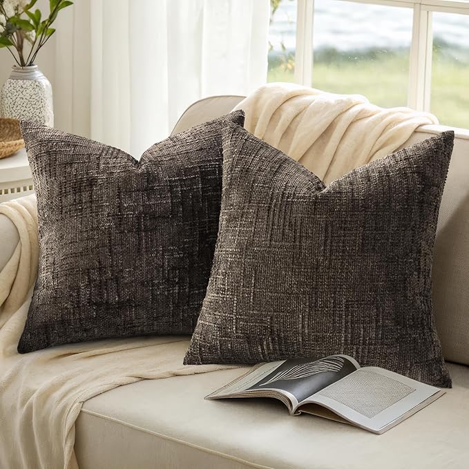 decorUhome Dark Brown Chenille Throw Pillow Covers 18x18 Set of 2 Textured Soft - Image 9