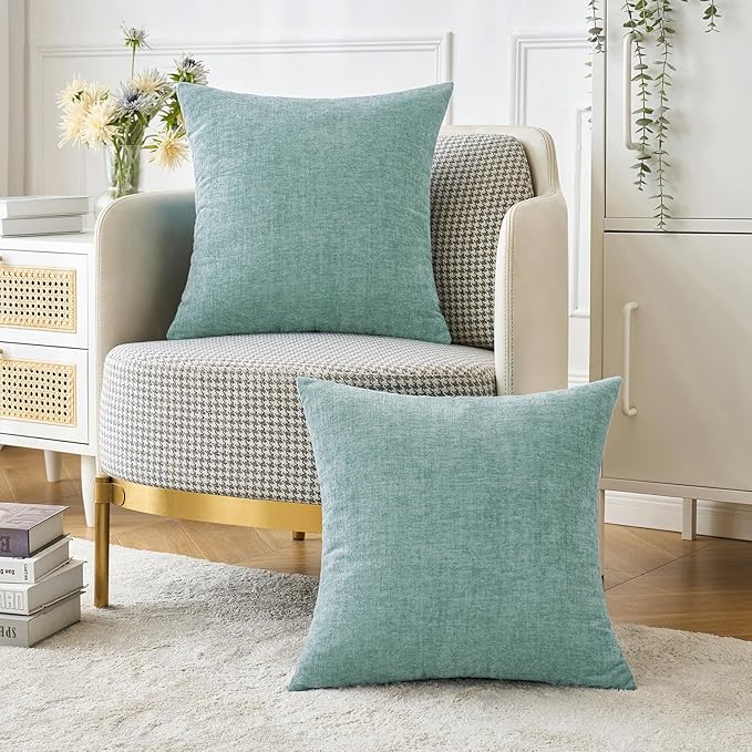 MIULEE Pack of 2 Couch Throw Pillow Covers 18x18 Inch Soft Aqua Green Chenille - Image 5