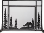 Plow & Hearth Metal Fireplace Screen Cabin Black | 44" W x 33" H | Magnetic Hinged Door | Spark Guard Cover | Stand Alone Wrought Iron Panel Fire Place Cover