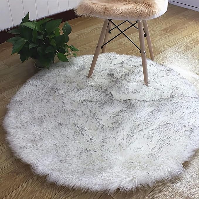 Goolela Round Sheepskin Rugs 4ft Circle Fluffy Faux Fur Rug Shaggy Rug - Image 2