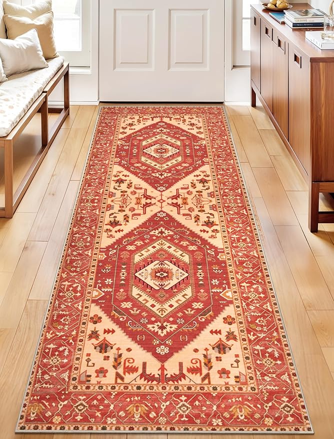 SERISSA Boho Washable Runner Rug, 2x6 Rug Runner Non-Slip Vintage Red Hallway - Image 5