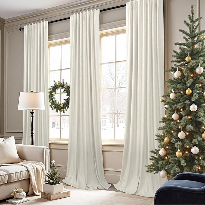 Cream Linen Black Out Curtains 70 Inches Extra Wide - Image 8