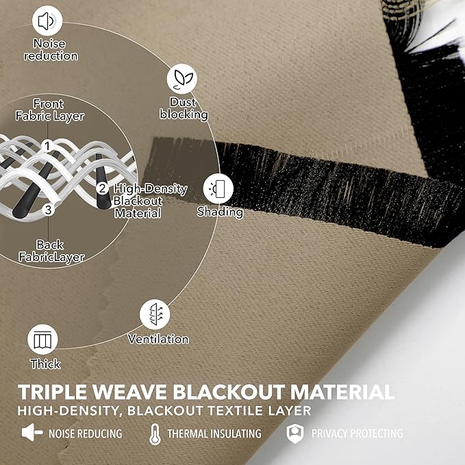 Deconovo Blackout Curtains, Thermal Insulated, W52 x L72 2 Panels, Back Tab - Image 3