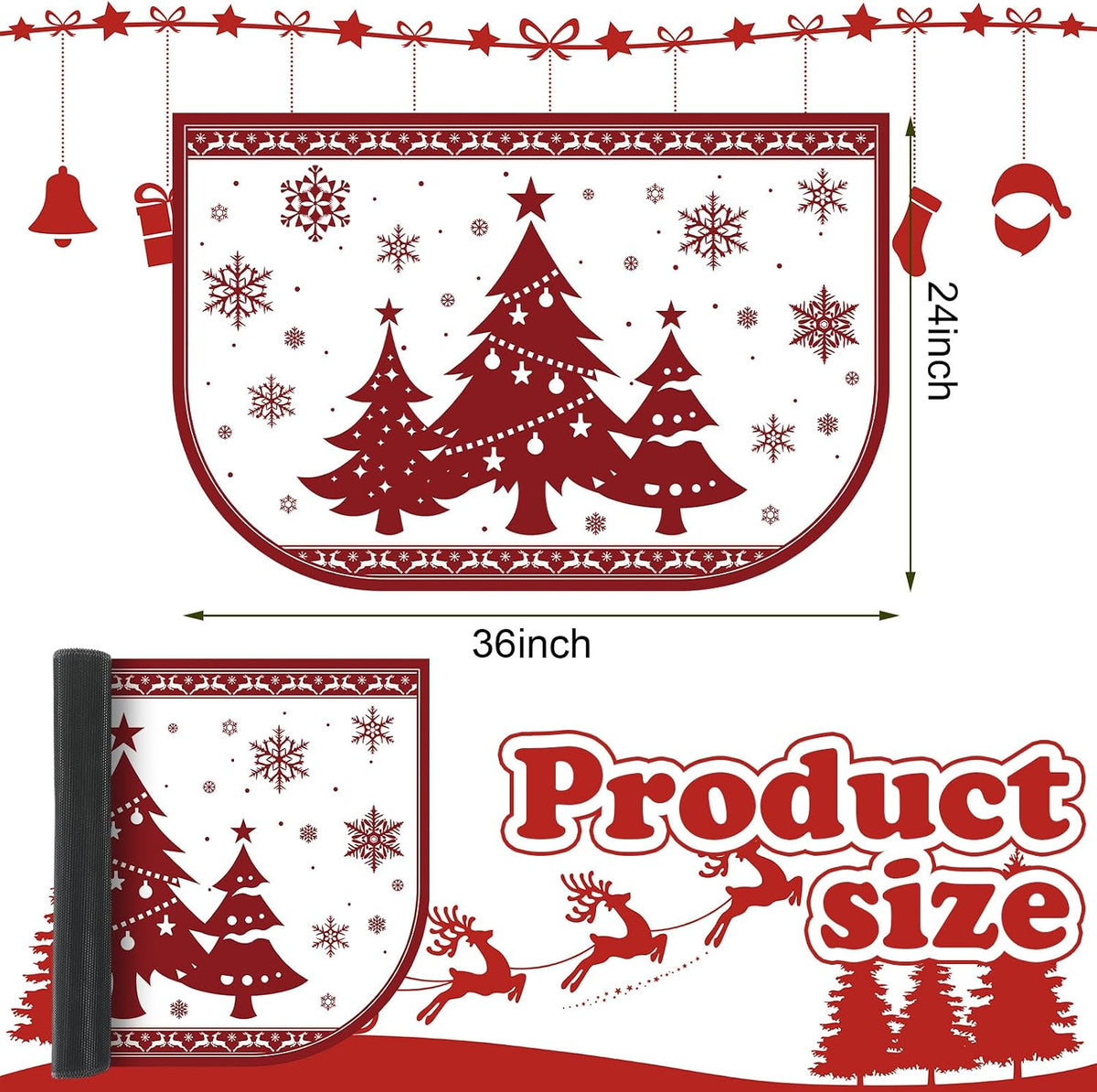Ceenna Christmas Fireplace Hearth Rug Fire Resistant 24x36,White,Snowflake
