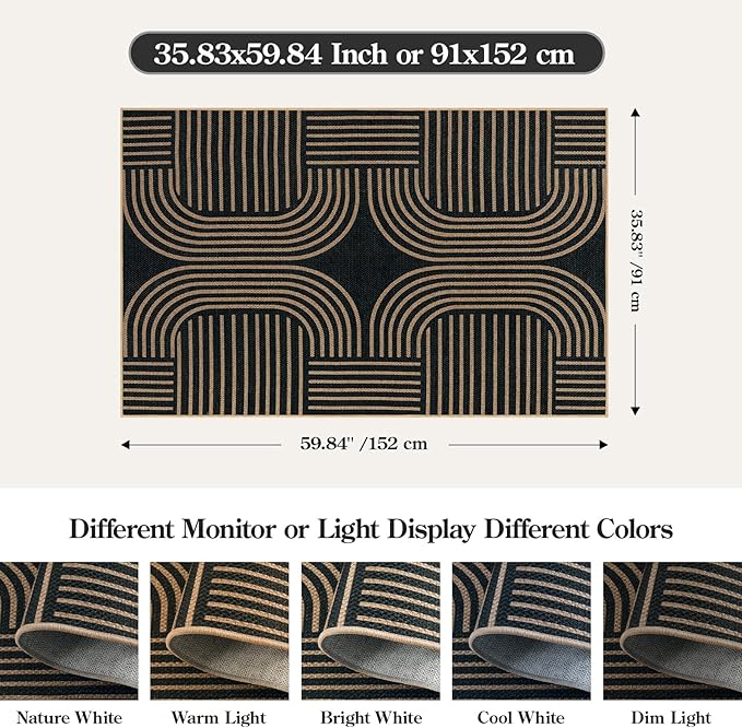 Lahome Enfys Modern Geometric Outdoor Easy Jute Rug, 3x5 Indoor Outdoor Rugs - Image 2