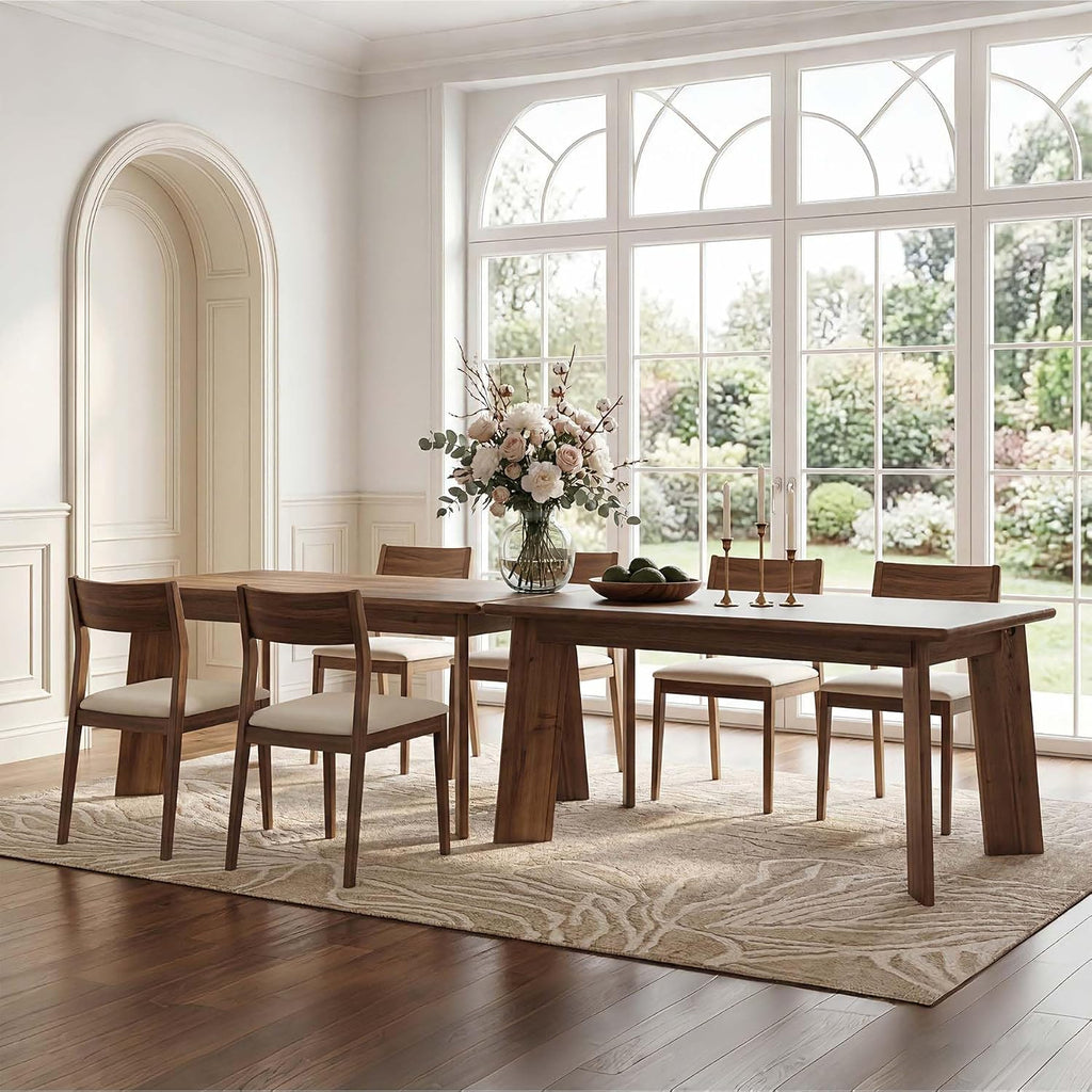 LITTLE TREE Solid Wood Dining Table for 4-6 People, 63 Inches Dining Room Table, Vintage Rectangle Kitchen Table with Leaning Legs, Dinner Tables for Dining Room Living Room, Easy Assembly, Chestnut