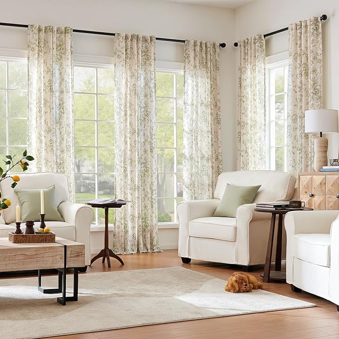 jinchan Linen Blend Floral Curtains - Image 3