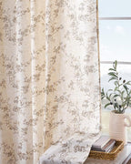 Lazzzy Farmhouse Linen Curtains Extra Long Taupe Floral Curtains 108 Inch - Image 9