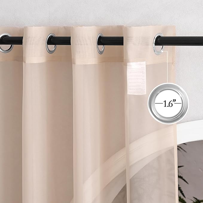 NICETOWN Taupe Sheer Curtains 90 inches Long, Grommet Airy & Elegant Light - Image 2