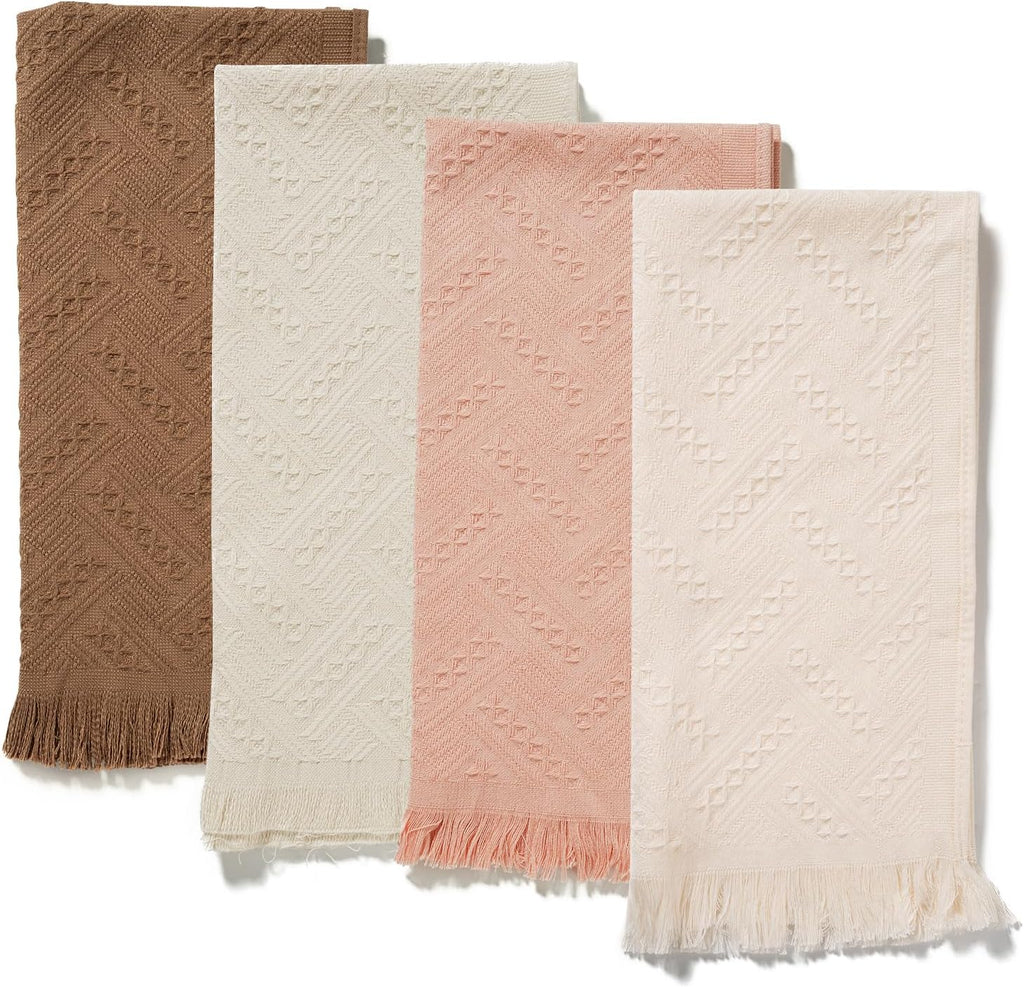 HEAVYWOOD Bathroom Hand Towel Turkish Cotton Face Towel 14X30 Absorbent Soft Face Kitchen Towel Decorative Set Boho Farmhouse Bathroom Decor (Beige, Pink, Coffee, Blue)