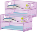 Marbrasse 2 Tier Paper Organizer Letter Tray, Mesh File Organizer with Handle, Paper Sorter Desk Organizer for Home Office Supplies - Black