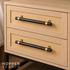 Sophia 2-Drawer Nightstand in Natural Oak Look with Rattan Panels and Minimalist Black Metal Frame- Perfect Bedroom Storage for Small Spaces, Large Suites, or Living Rooms
