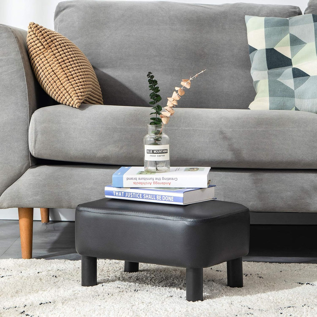 IBUYKE Small Footstool Ottoman, PU Faux Leather Footrest, Black RF-BD210