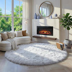 Round Rugs 5Ft White Circle Area Rug, Fluffy Fuzzy Bedroom Carpets - Image 3