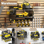 Wide Power Tool Organizer Wall Mount with Charging Station,3 Layer Adjustable Heavy Duty Tool Storage Rack with 8 Outlet Power Strip for Cordless Tools,Suitable Utility Rack for Garage(Glossy Black)